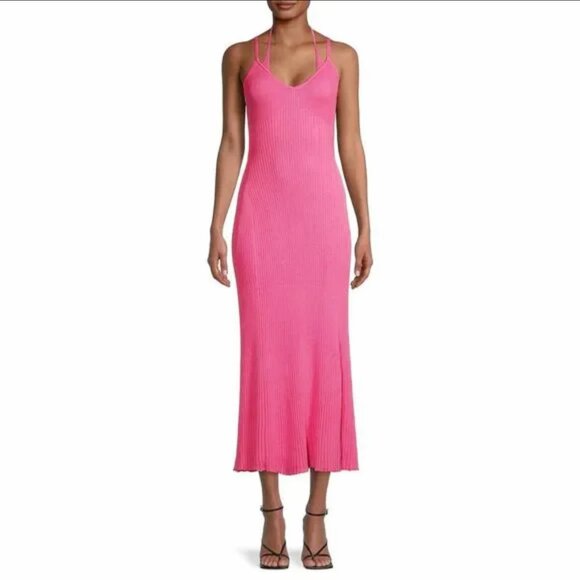 Hansen & Gretel Dress Belinda Pink Fuschia Knit Strap Midi Halter Long Straps XS - Picture 4 of 14